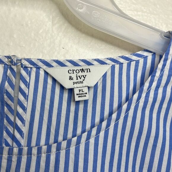 Crown & Ivy Size L Petite Blouse Blue White Stripe Seahorses Gateway To Bali - Picture 5 of 12